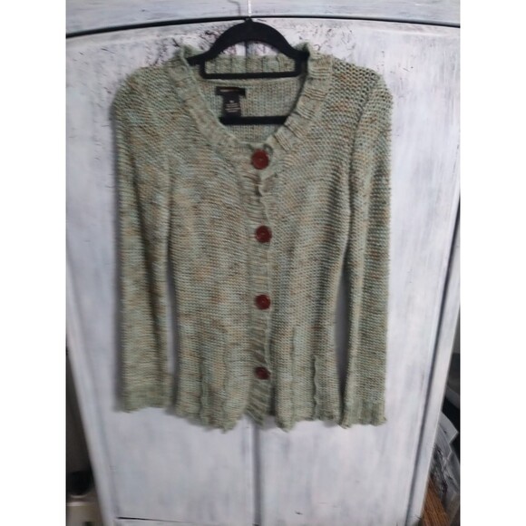 BCBG Max Azria Button Front Cardigan Sweater Green Medium Boho Cottage Core... - Picture 3 of 9